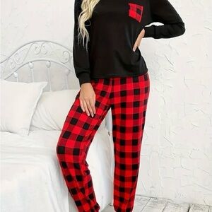 Plaid Black and Red Women's Pajama Set